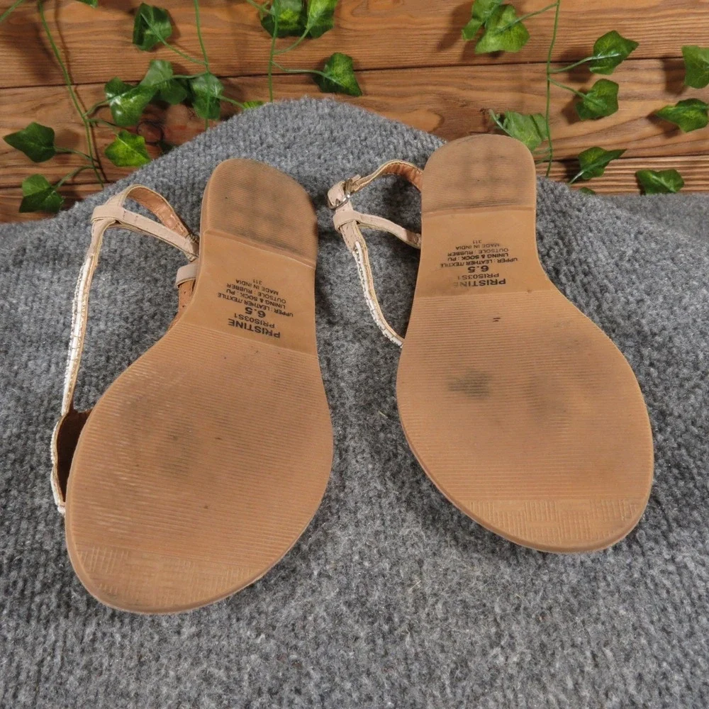Steve Madden Pristine Womens 6.5 Nude Leather Thong Sandal Casual‎ Dressy Flat